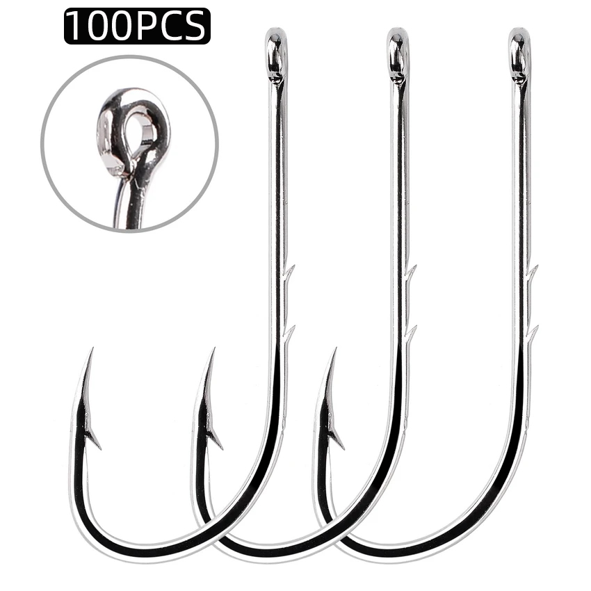Fishing Hook Offset - ยาว Shank Hooks สำหรับตกปลา100Pcs 1/0 #-6/0