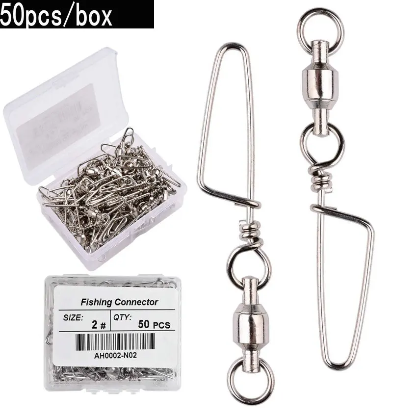 Fishing Hook Stainless Steel - 50 ชิ้นลูกปืนตกปลาหมุนพร้อม Coastlock Snap 0-6 #